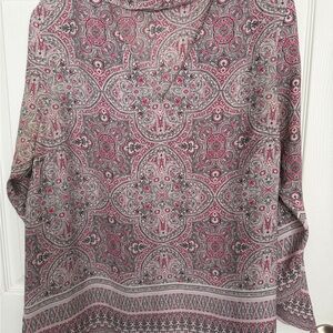 Violet & Claire Pink and Gray Paisley Blouse